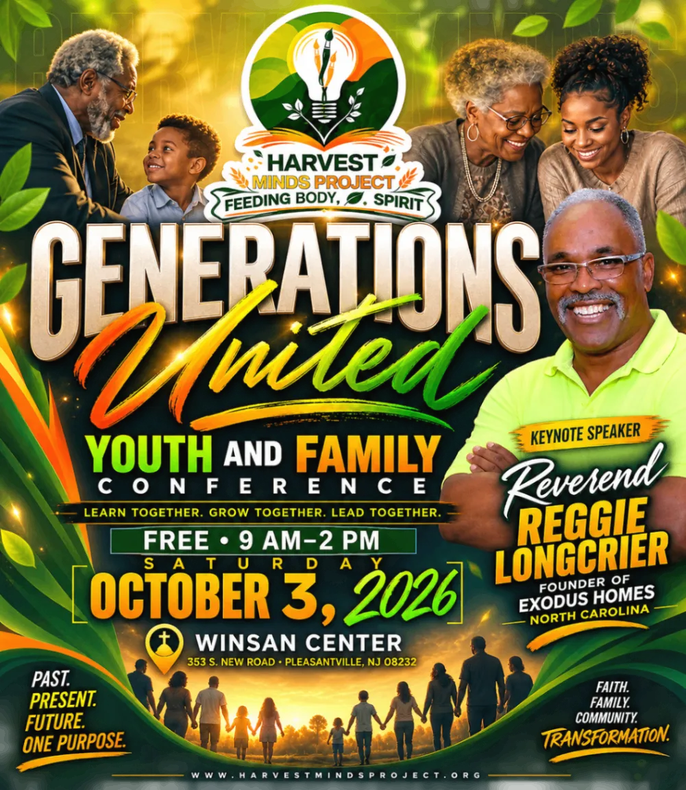 Generation United Youth and Family Conference flyer with families, keynote speaker Reverend Reggie Longcrier, and event details for October 3, 2026